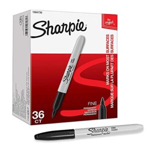 Sharpie Permanent Marker Fine Point,Fine Point Black Permanent Marker Quick Drying/Waterproof - 36 Count (1 Pack)