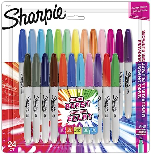 Sharpie Permanent Markers, Color Burst Limited Edition, Fine Point, Assorted, 24 Count