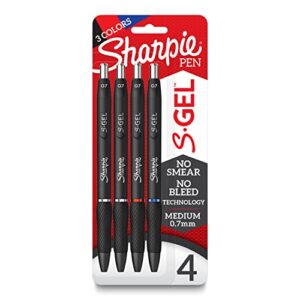 Sharpie S-Gel Gel Pens, Black Barrel, Medium Point (0.7mm), Assorted Ink Colors, 4 Count - Writing, Note-Taking, Journaling, School Supplies