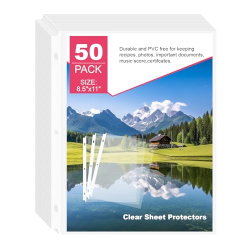 Sheet Protectors 50 Pack - Top-Loading Plastic Binder Sleeves for 8.5" x 11" Paper, Glare-Reducing Textured Surface, Reinforced 3-Hole Edges, Non-Stick & Acid-Free for Home, School & Office
