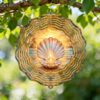 Shell Wind Spinner, Coastal Tropical Pearl Sunset Summer Gold Metal Outdoor Color Changing Wind Sculptures Gifts for Garden Lawn Hallways Yard Party Decor 12 Inch