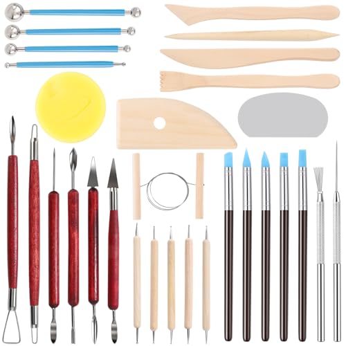 SHENOMAD 30PCS Clay Sculpting Tools with Wire Pottery Modeling Ceramics Polymer Tools Set for Air Dry Clay Carving Molding Pottery Crafting Beginners