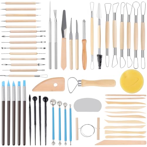 SHENOMAD 57PCS Clay Tools Kit with Wire Sculpting Tools Pottery Modeling Ceramics Polymer Tools Set for Air Dry Clay Carving Molding Pottery Crafting Beginners
