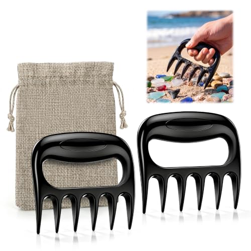 Shimeyao 2 Pcs Sand Flea Rake with Beach Collecting Bag, Sand Scoop with Shovel, Plastic Sands Sifter for Beach, Claw Rake Shell Scooper, Shark Teeth Digger for Picking Up Shell Sea Glass Hunting Tool