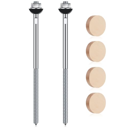 Shimeyao 2 Sets Wood Newel Post Mounting Kit with Square Bolts, Curved Washers, Nuts, Red Oak and White Oak Plugs for Stair Railing Handrail Installation, Residential and Commercial