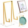 Shimeyao Metal Display Easel Stand Tabletop Easel Stand Modern Abstract Tabletop Display Holder for Books Plate Photo Frame Artwork Record Albums (Acrylic,Gold,8 x 5 x 3 Inch)