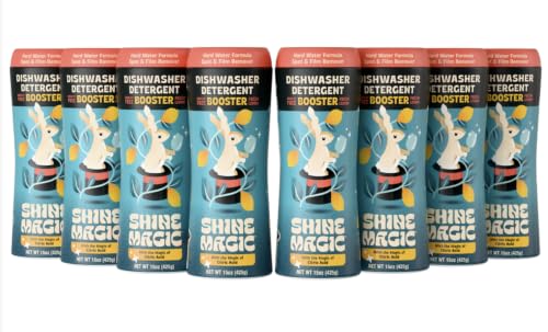 Shine Magic Hard Water Dishwasher Rinse Aid Booster, Natural Citric Acid Spot and Film Remover for Spotless Glassware, Works with Any Detergent Pod or Tablet, Septic Safe, 15 oz (Pack of 8)