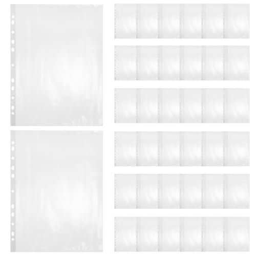 SHINEOFI 100pcs Plastic Document Page Sleeves with Reinforced 11-Hole Punch, A4 Size Sheet Protectors for Binders, Waterproof Protection, Premium Clarity for Office and Home Use