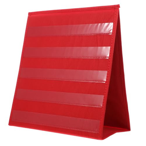 SHINEOFI Triangular Stand Desktop Pocket Chart for Classroom and Office Use, Red Double-Sided Card Display with Multiple Slots, Stable Support and Sturdy Design, for Homework and Teaching