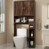 Shintenchi Over the Toilet Storage Cabinet, Bathroom Storage Cabient with Barn Doors, Bathroom Storage Shelf Organizer with Toilet Paper Holder, Adjustable Shelf and Anti-Tip Device, Walnut