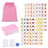 Shinylin 4 Players Mahjong Block Set 130 Pink Tiles with 4 Different Animal, Fruit and Vegetable and Fast Food Patterns Portable Mahjong Game Set with Carry Bag for Travel
