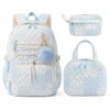 Shirabags 3 Pcs Quilted School Set for Girls, Floral Backpack with Insulated Lunch Bag & Large Pencil Case, Cute Aesthetic Bookbag, Back to School Essentials for Kids, Teens (Blue Green Patchwork, M)