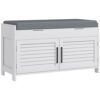 Shoe Bench, Entryway Bench with Shoe Storage, Cushion, Hidden Compartments, Adjustable Shelves and Shutter Doors, 35.4" Shoe Organizer for Entryway, Hallway, Holds Up to 352 lbs, White
