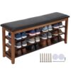 Shoe Rack with PU Leather Cushion 3-Tiers Bench with Storage Height Adjustable Ideal for Front Doors Entrances Hallway Mudroom
