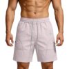 Shorts for Men's Elastic Drawstring Waist Curved Zipper Side Pocket Lightweight Outdoor Walking Cargo Short Pants Beige