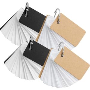SHOWERORO 4pcs DIY Flashcards Set with Binder Rings, Smooth Writing Paper Memory Cards for Students, Simple Style English Words Cards for Travel Diaries and Creative Writing