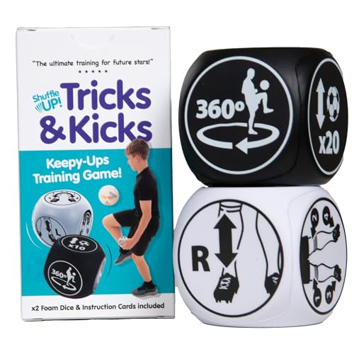Shuffle Up Tricks & Kicks Dice Soccer Game - Soccer Gadgets, Trainer, Fun Training Equipment for Kids, Gifts for Boys and Girls Ages 7-12, Indoor Outdoor Family Games, 2 Kick Ups Football Dice