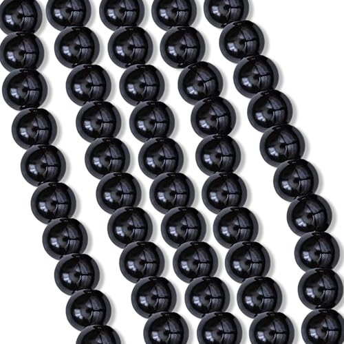 Shungite World Shungite Stone Round Beads 7 mm, 50 pcs for Jewelry Making – Authentic Karelian Shungite Loose Beads Bulk Set – Natural Black Crystal Beads DIY Bracelets Necklaces Earrings & Crafts