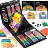 Shuttle Art 335 Piece Kids Art Set, Multi-Media Art Supplies, Gift Art Kit with Trifold Easel, 2 Drawing Pads, 2 Coloring Books, Oil Pastels, Crayons, Watercolors, Markers, Colored Pencils (Black)