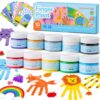 Shuttle Art Washable Finger Paint Set, 10 Colors (2 fl oz) Kids Paint with 10 Coloring Sheets, Non Toxic Finger Painting for Toddlers