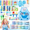 Shuttle Art Washable Finger Paint Set, 63 PCS with 10 Colors (3.5 fl oz), Paint Brushes, Sponge, EVA foam stamps, Palette, Coloring Book, Non Toxic Finger Painting for Toddlers, Kids Paint