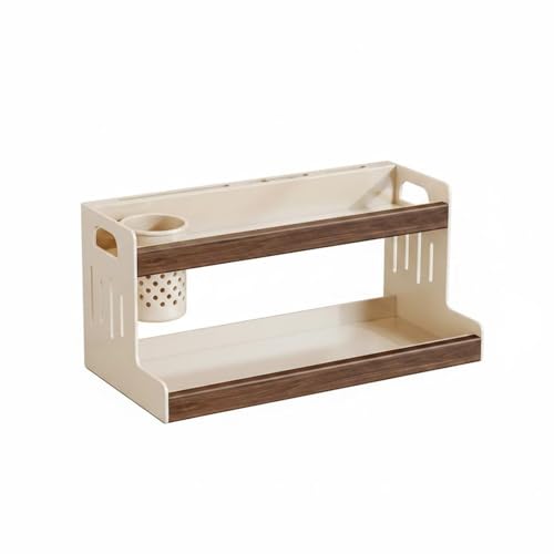 SiaBiced Kitchen Storage Shelf Spice Rack Organizer Stand With Carbon Steel Frame And Wood Grain Panels For Countertop Storage Suitable for cooking townhouses, Milk White, 40cm