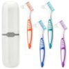 Sibba 4 Pcs Denture Cleaning Brush Kit Denture Brush False Teeth Toothbrush with 1 White Carrying Case, Travel Double Sided Dental Brushes with Multi-Layered Soft Bristles, Rubber Handle Toothbrushes