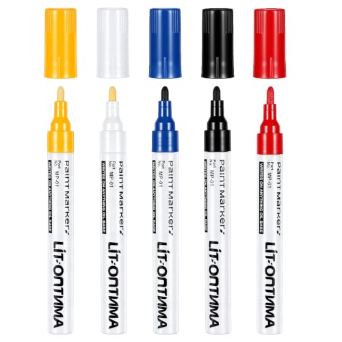 Sibba Fine Tip Paint Pens for Metal, Oil Based Markers, 5 Colors Dual Permanent Markers Plastic, Golf Club Paint, Red Pen Car Pens, Automotive Wood, Rock, Glass, Ceramics