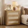 SICOTAS 27" Rattan Nightstand, Large Night Stand with 3 Drawers for Bedroom