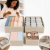 siisll 4-Piece Fabric Drawer Organizer Set – Foldable Dresser Divider Bins for Socks, Underwear, Ties, & Jewelry – Beige Storage Boxes for Bedroom, Closet, & Office Organization