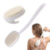 Silicone Back Scrubber with Built-in Soap Reservoir, Detachable Curved Back Scrubber for Shower, Long Handle Shower Body Brush for Wet Skin Exfoliation (Mix-Beige-2)