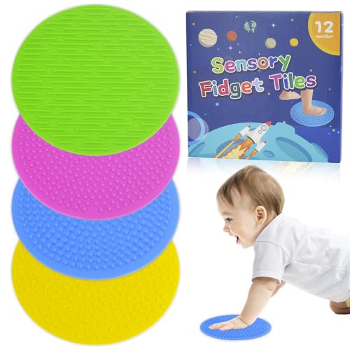 Silicone Sensory Fidget Toys for Adults & Kids, 4PC Tactile Fidget Pads for Autism ADHD Anxiety Relief, Stress Relief Quiet Office Desk Toys for Classroom, Essential for Special Education & Calm Down