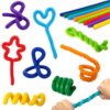 Silicone Sensory Sticks for Kids Adults, Textured Flexible Fidget Sticks Toys for Autism ADHD, Classroom Travel Anxiety Relief Toy, Christmas Stocking Stuffers Gift for Teens (8 PCS)