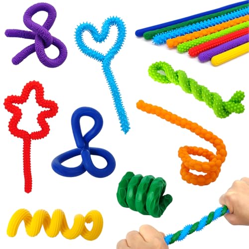 Silicone Sensory Sticks for Kids Adults, Textured Flexible Fidget Sticks Toys for Autism ADHD, Classroom Travel Anxiety Relief Toy, Christmas Stocking Stuffers Gift for Teens (8 PCS)