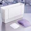 SiliFine 8 Pack Storage Baskets with Label Holders and Cards, Plastic Organizer Bins for Medical Refrigerator, Pantry Shelves, Office Storage, Cabinet Organization, White