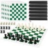 Silipull 20'' Chess Tournament Set, 6 Pack Green White Chess Board, Portable Travel Checkers Game, Each with Full 32 Pieces and Canvas Storage Bag for Kids and Adults