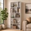 SILKYDRY 5-Tier Open Bookshelf, 65’’ Tall Geometric Shelf with 10 Unique Asymmetrical Cubes, Wooden Freestanding Bookcase for Living Room, Bedroom, Home Office (1, White)