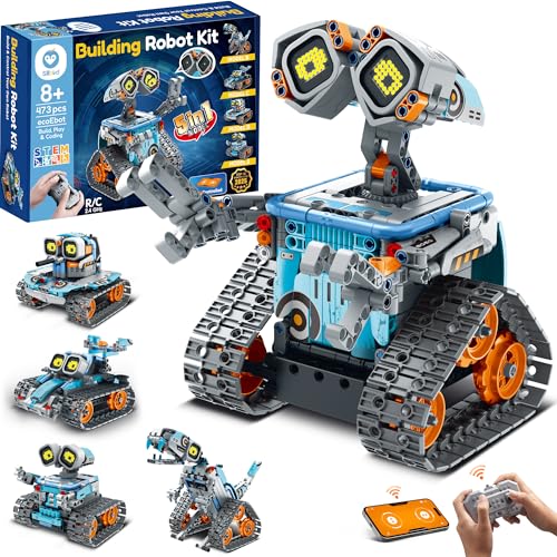 Sillbird Robot Building Kit with Remote Control STEM Gifts for Kids Age 8-12, Coding Robotics Toy Set for Boys' Birthday, Buildable 5-in-1 Models with 473 Pieces