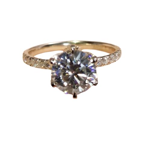 Silvart Tulip Petal Engagement Ring 18K Yellow Gold Plated Round Pave Solitaire 6 Prong Flower Basket Setting Nature Inspired Ring 925 Sterling Silver Classic Simple Wedding Anniversary Band