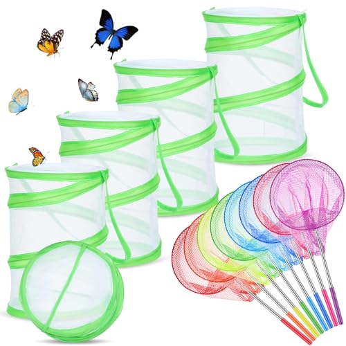 Simgoing 12 Packs Bug Catcher for Kids Include 8 Telescopic Butterfly Nets 4 Butterfly Habitat Insect Mesh Cage for Outdoor Catching Bugs Exploration Science Projects Fish Insect Ladybird