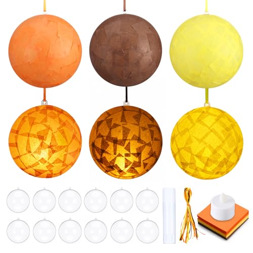 Simgoing 12 Sets Fall Crafts with LED Candlelight DIY 3D Autumn Tissue Paper Lantern Hanging Decoration Harvest Party Suncatchers Lanterns Craft Kits for Fall Autumn Harvest Party Decors Home Activity