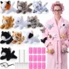 Simgoing 47 Pcs Halloween Cat Stuffed Bulk Soft Cuddly Kitten Plush Animals Sets with Hair Curlers Glasses Hair Clips Cat Fluffy Stuffed for Christmas Birthday Pet Party Favors (Lying)