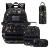 Similove Camo Backpack for Boys, Boys Tactical Backpack with 13OZ Water Bottle Lunch Box and Pencil Case, 20L Kids Military Army Bookbag for Kindergarten Elementary School Bag Travel Camping