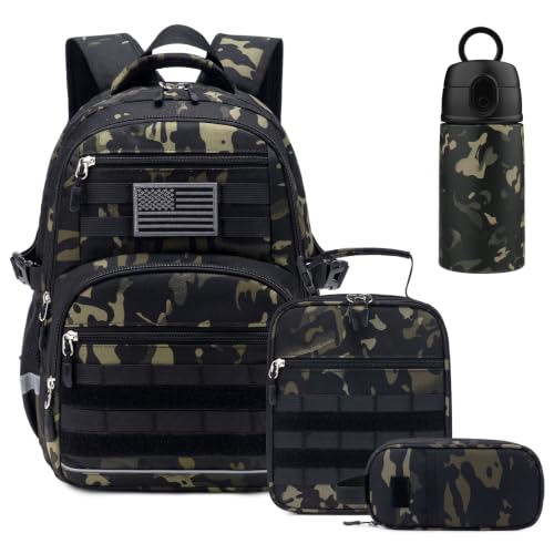 Similove Camo Backpack for Boys, Boys Tactical Backpack with 13OZ Water Bottle Lunch Box and Pencil Case, 20L Kids Military Army Bookbag for Kindergarten Elementary School Bag Travel Camping