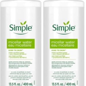 Simple Kind To Skin Micellar Water Micellar Cleansing Water, Gentle Makeup Remover Skin Care for Women, 13.5 oz (Pack of 2)