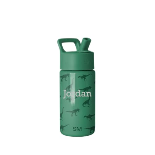 Simple Modern Personalized Kids Water Bottle with Straw Lid | 14oz Insulated Stainless Steel Kids Tumbler & Spill Proof Toddler Cup for School, Girls, Boys | Summit | Dino World
