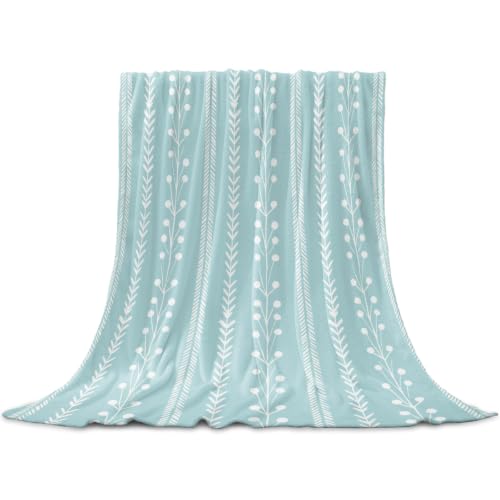 Simple Vertical Stripes Flannel Blanket for Bed, Summer Coastal Lines Style Blue Green Soft Cozy Warm Couch Throw Blanket, Lightweight Fluffy Plush Bedding Blankets for Sofa Decor All Season 50"x60"