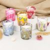 Simply Indulgent 7 oz Fragrance Blended Soy Wax Candle Set in Floral Glass Vessel, 6-Pack
