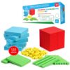 Simply magic 131 PCS Foam Base Ten Blocks for Math - Place Value Blocks, Base 10 Math Manipulatives K-3, Math Counters, Number Blocks, Math Cubes, Counting Blocks - Kindergarten 1st 2nd 3rd Grade