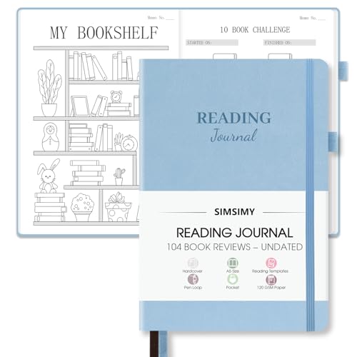 SIMSIMY Reading Journal with 104 Book Reviews, Book Journal for Books Lovers & Readers - Review and Track Your Reading Progress, Reading Log Notebook Gift, A5, Blue